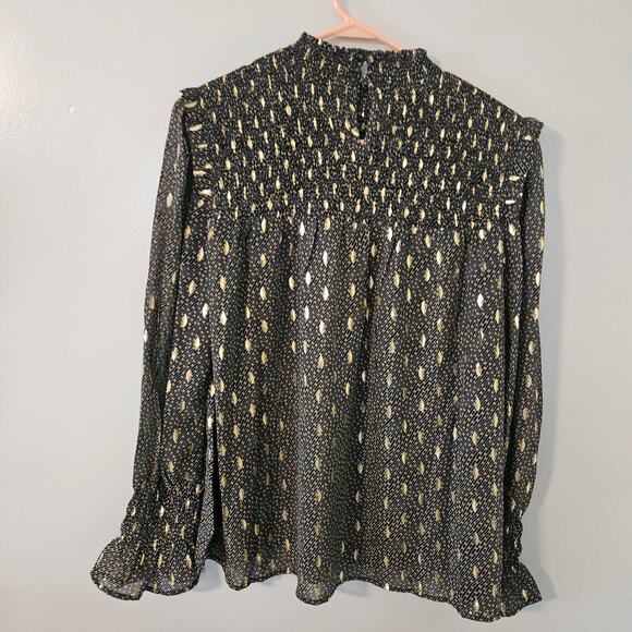 NWT Elan Metallic Foil Printed Smocked Blouse Sz Medium - Picture 11 of 14